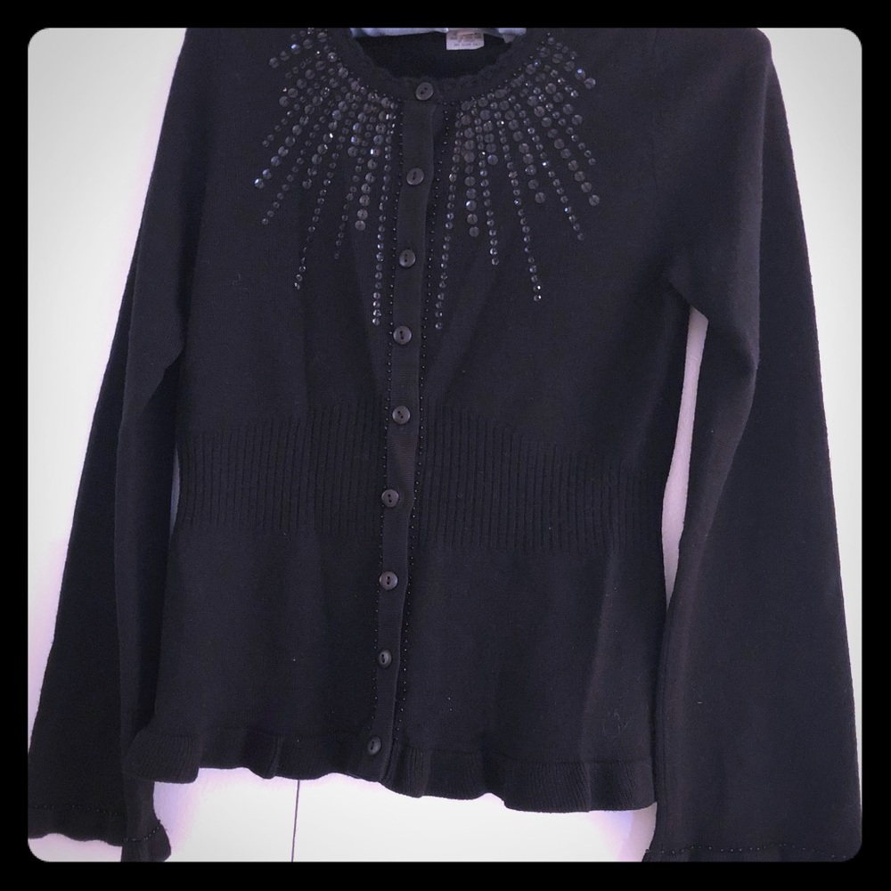 Nanette Lepore Black Beaded Cardigan